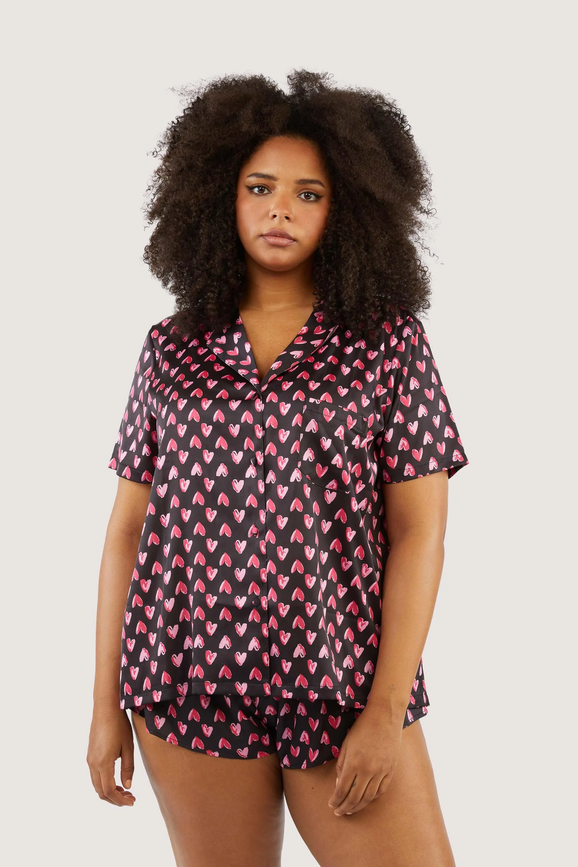 Heart Print Satin Pyjama Set