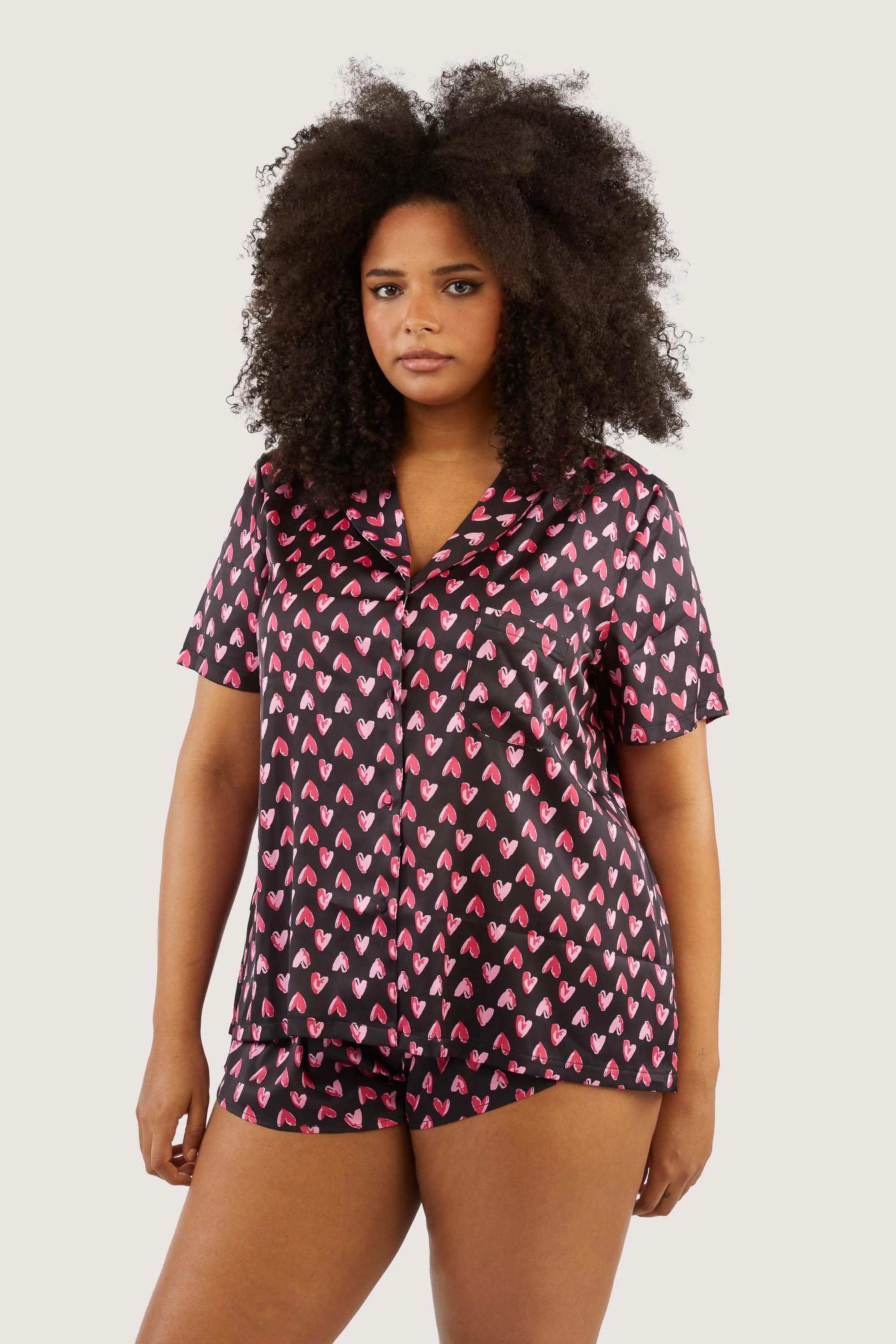 Heart Print Satin Pyjama Set