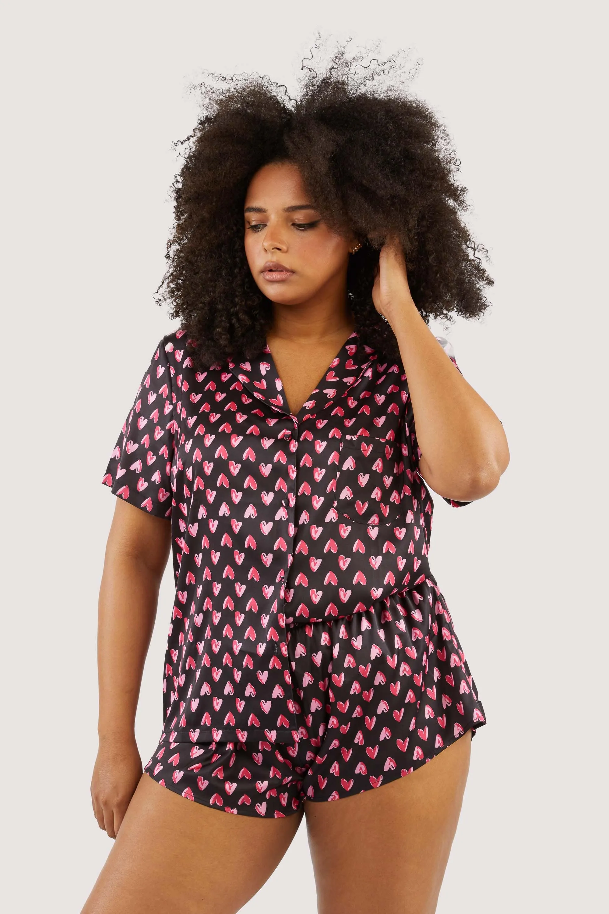 Heart Print Satin Pyjama Set