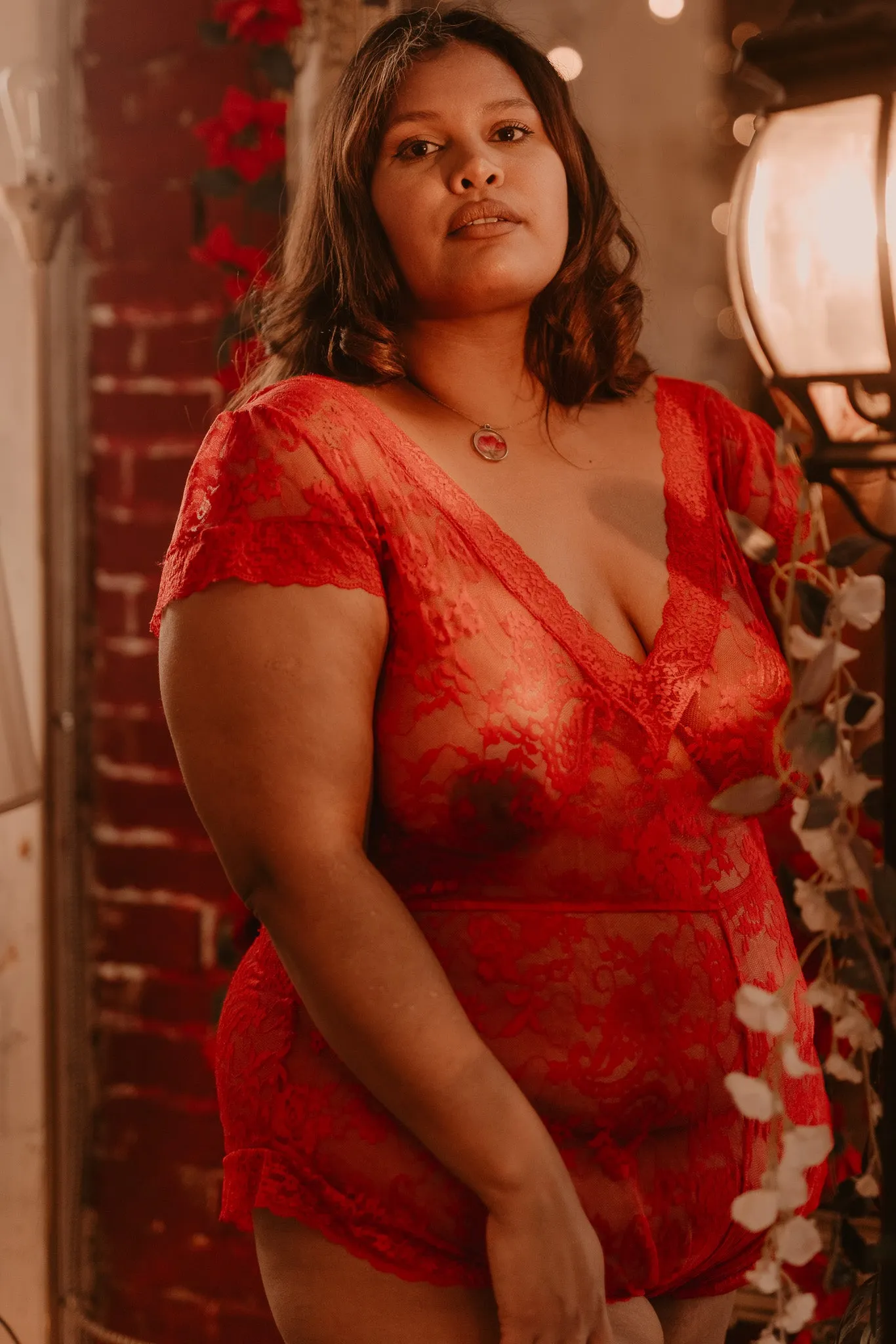 Hidden Intimates Sheer Reversible Red Lace Teddy