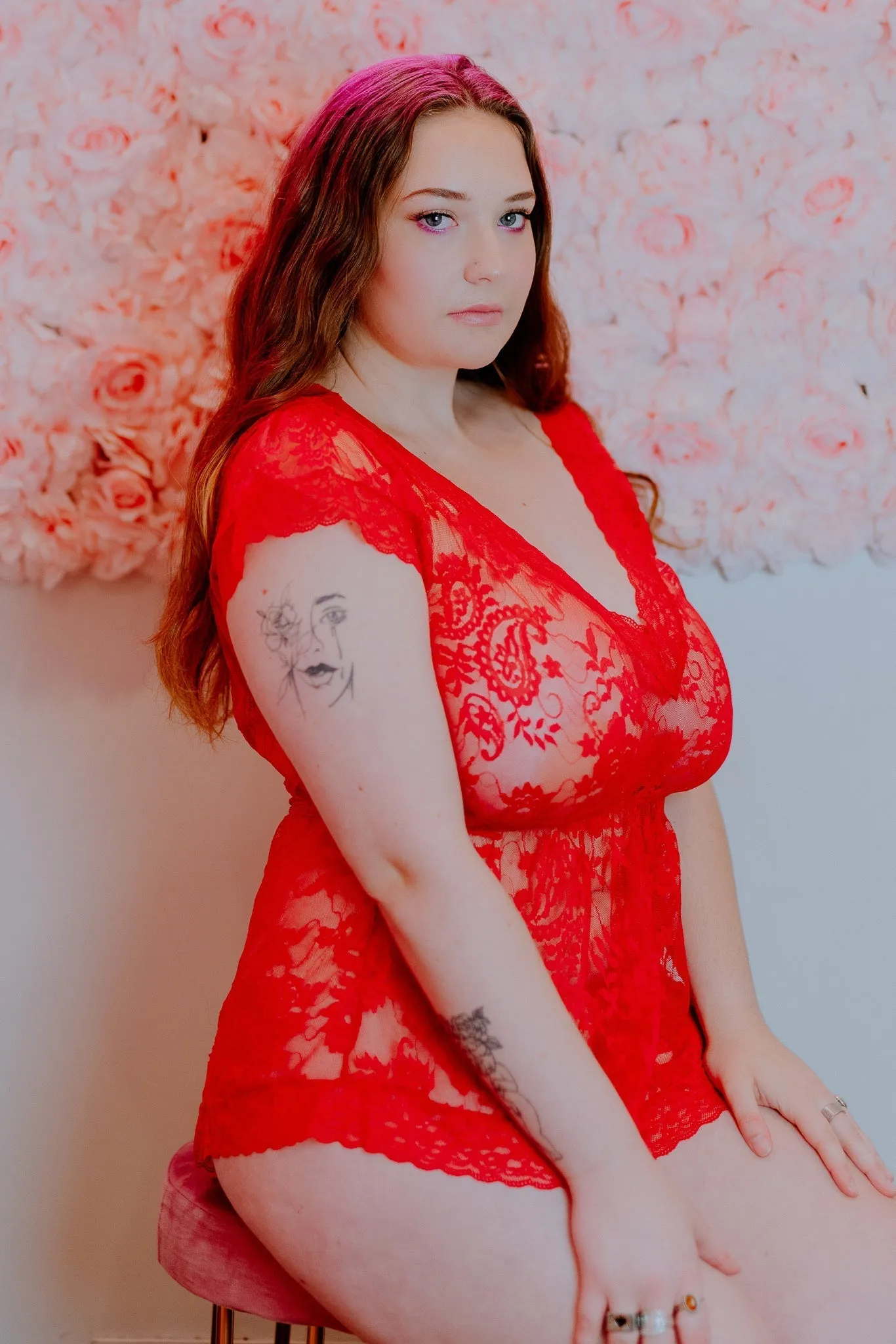 Hidden Intimates Sheer Reversible Red Lace Teddy