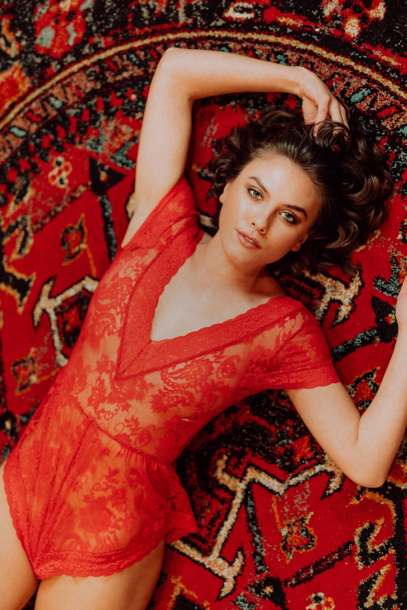 Hidden Intimates Sheer Reversible Red Lace Teddy