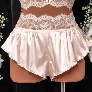 High Waist Satin Tap Shorts - Champagne