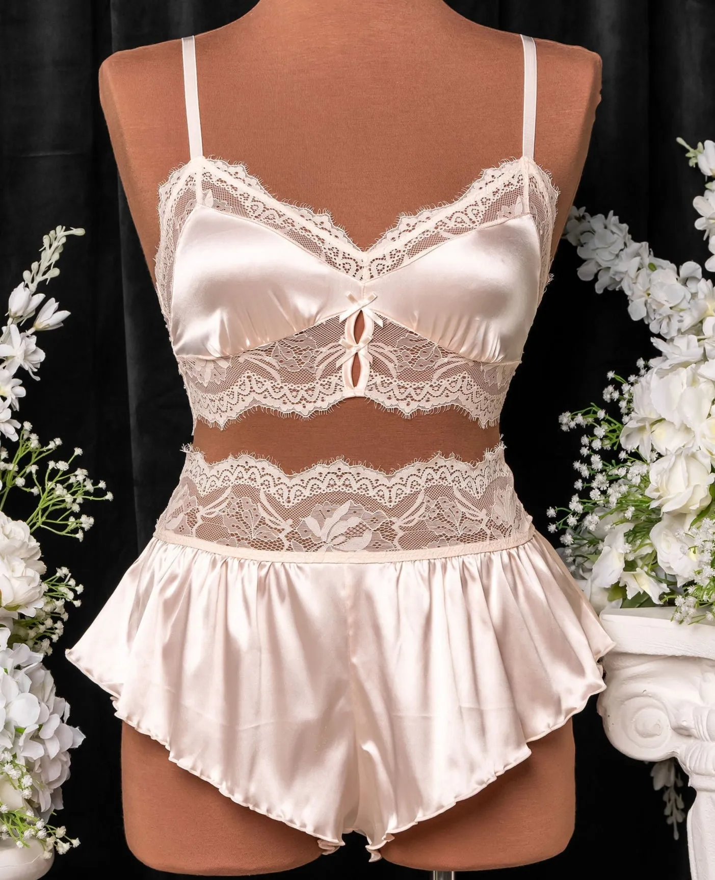 High Waist Satin Tap Shorts - Champagne