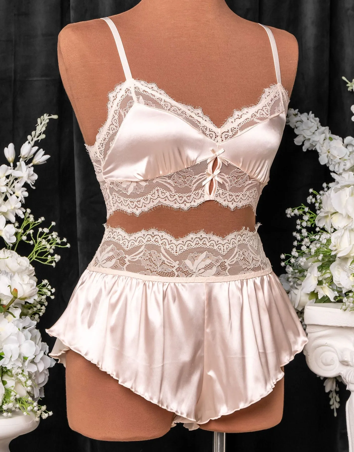 High Waist Satin Tap Shorts - Champagne