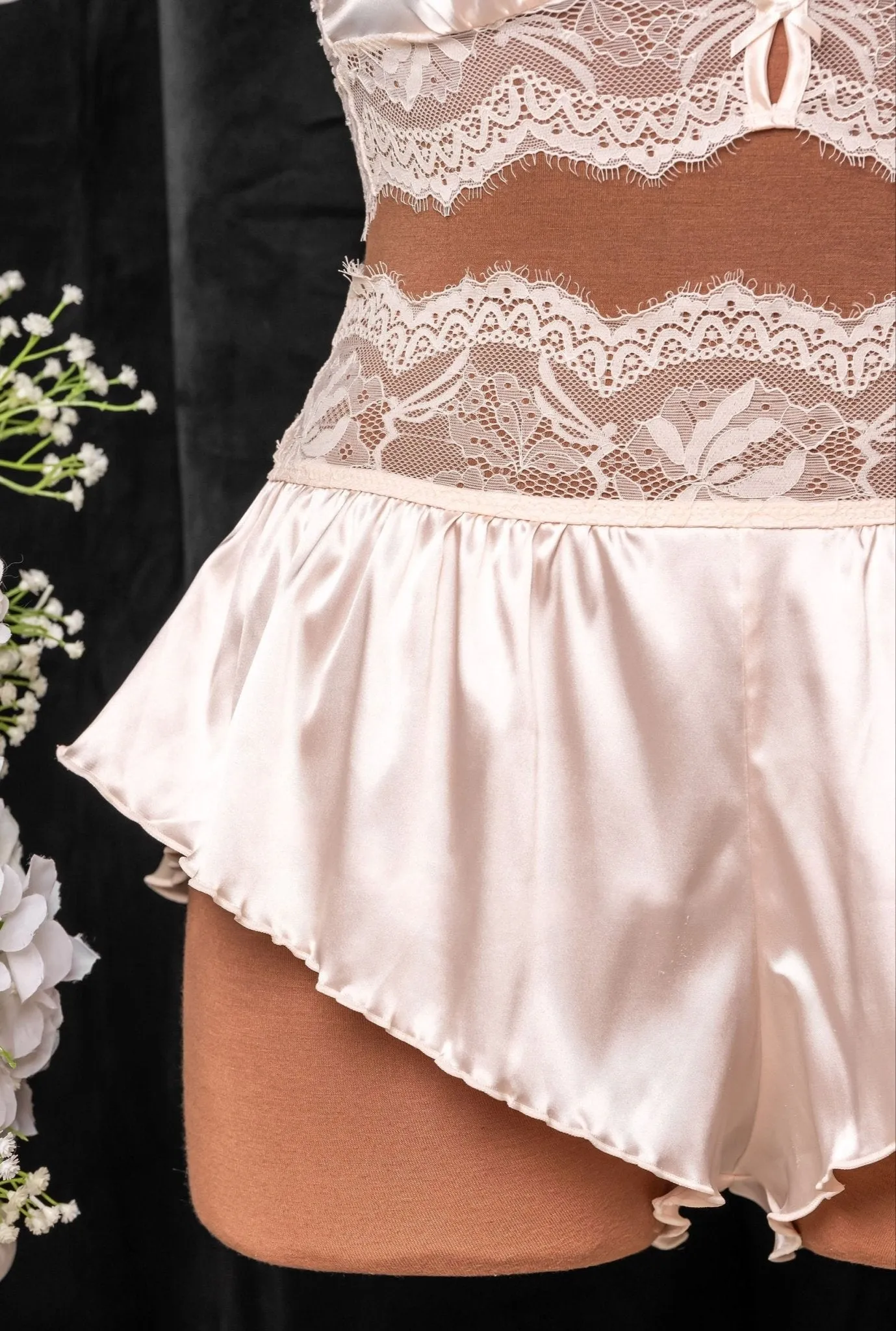 High Waist Satin Tap Shorts - Champagne