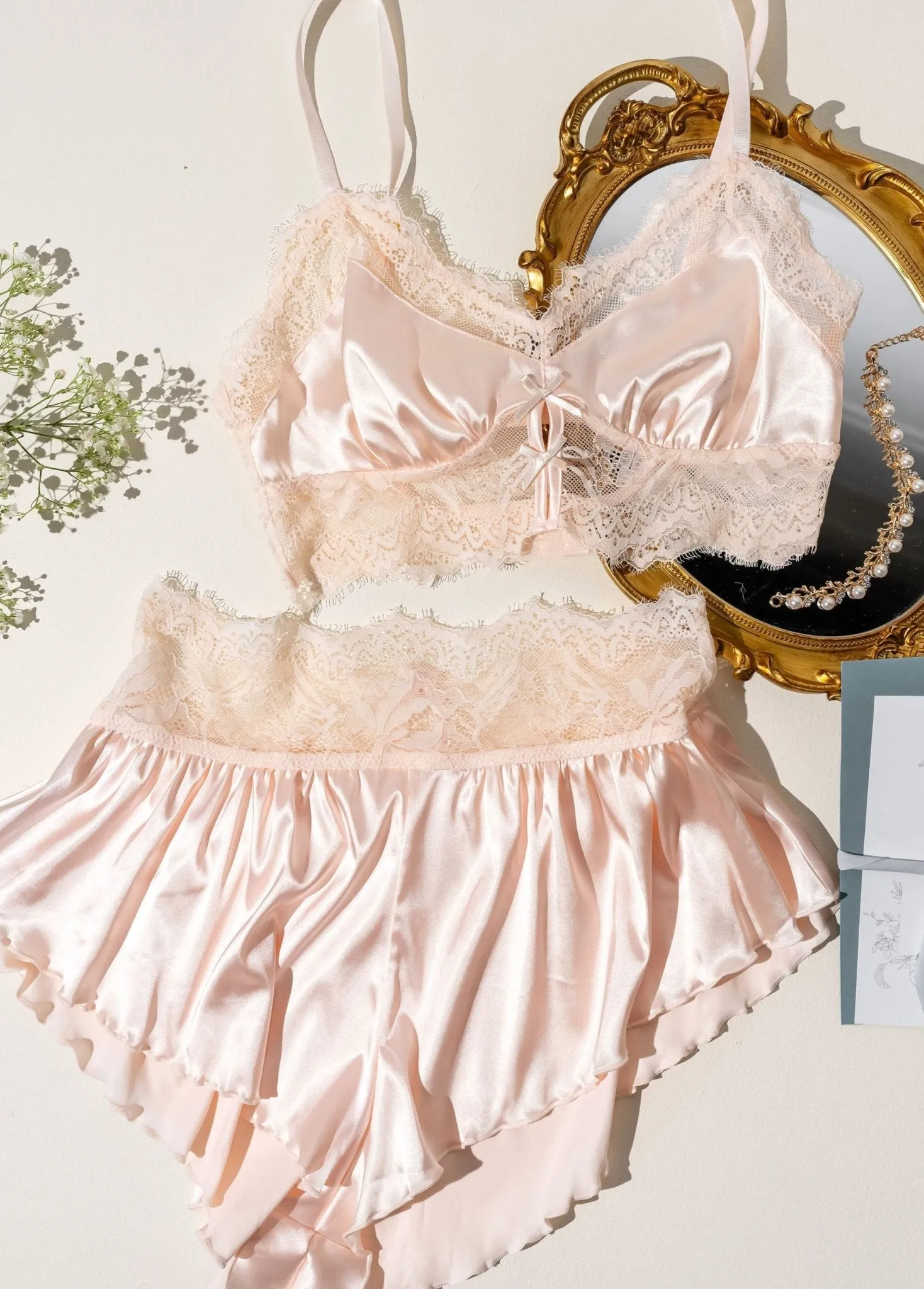 High Waist Satin Tap Shorts - Champagne
