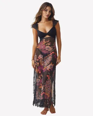 Hollow Floral Maxi Slip Slit Dress