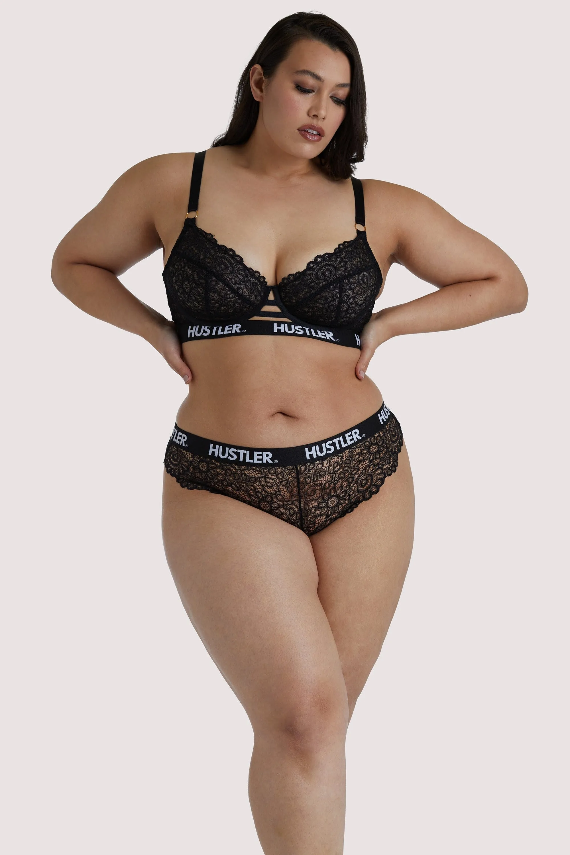 Hustler Branded Black Curve Lace Brief