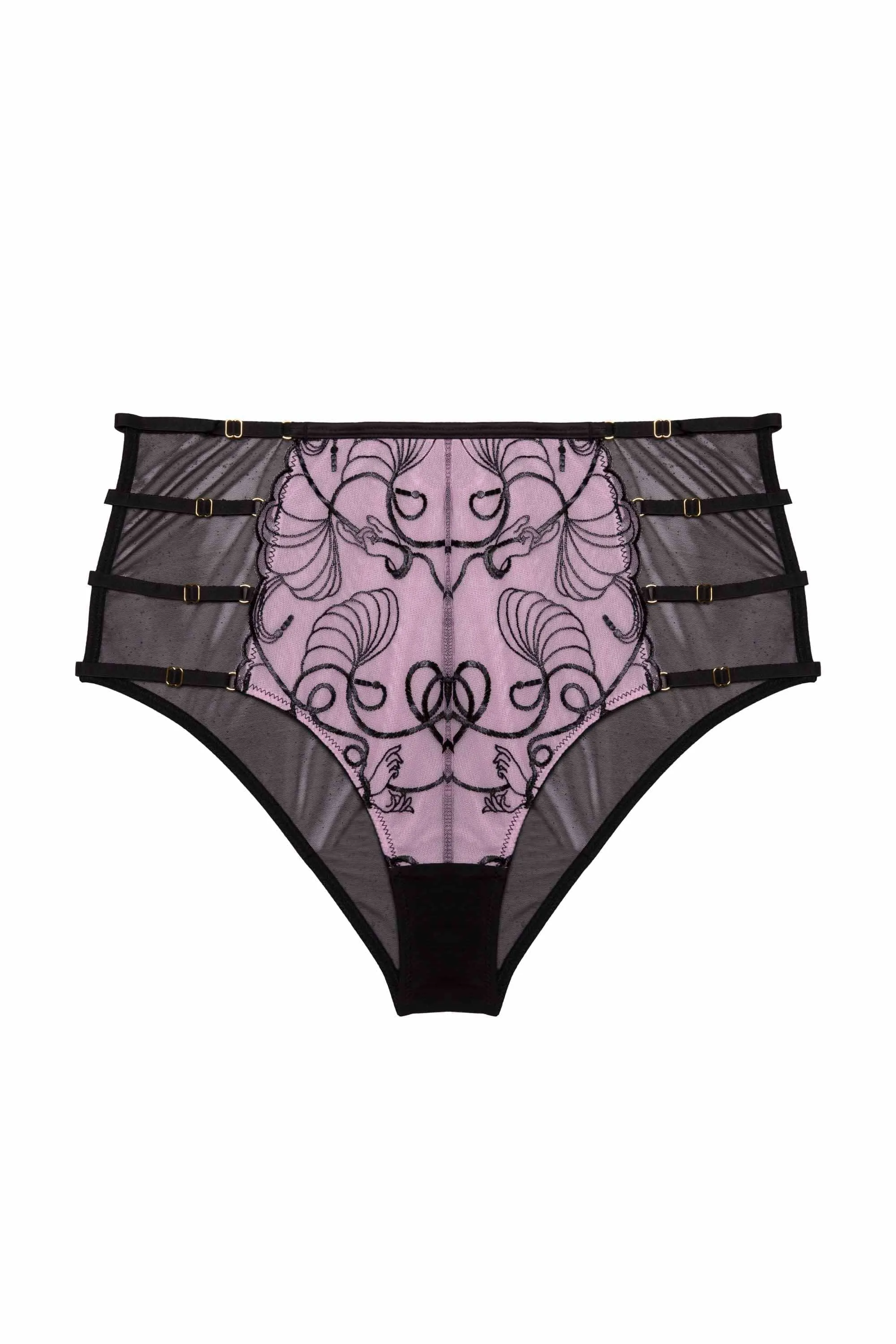 Jessie Pink and Black Whip Embroidery High Waist Brief