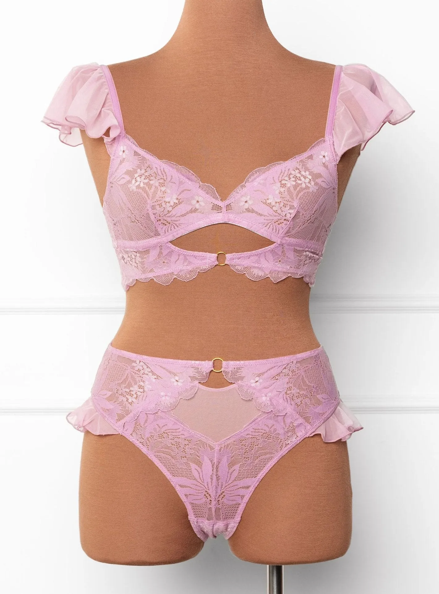 Lace & Mesh Keyhole Bralette - Lilac
