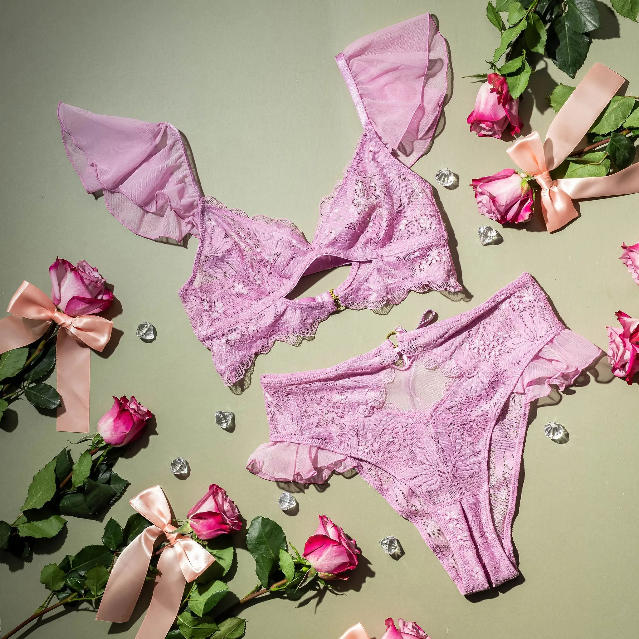 Lace & Mesh Keyhole Bralette - Lilac