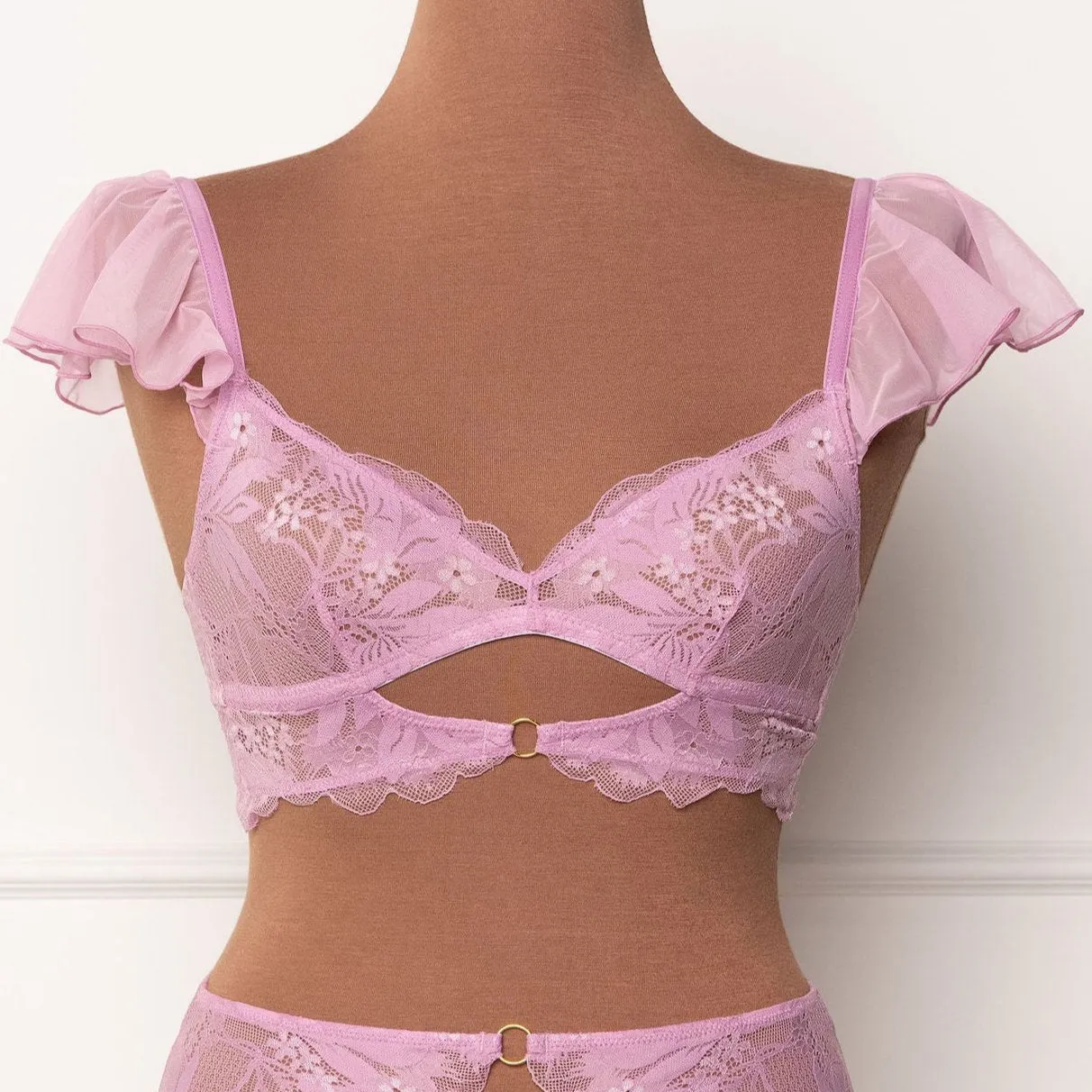 Lace & Mesh Keyhole Bralette - Lilac