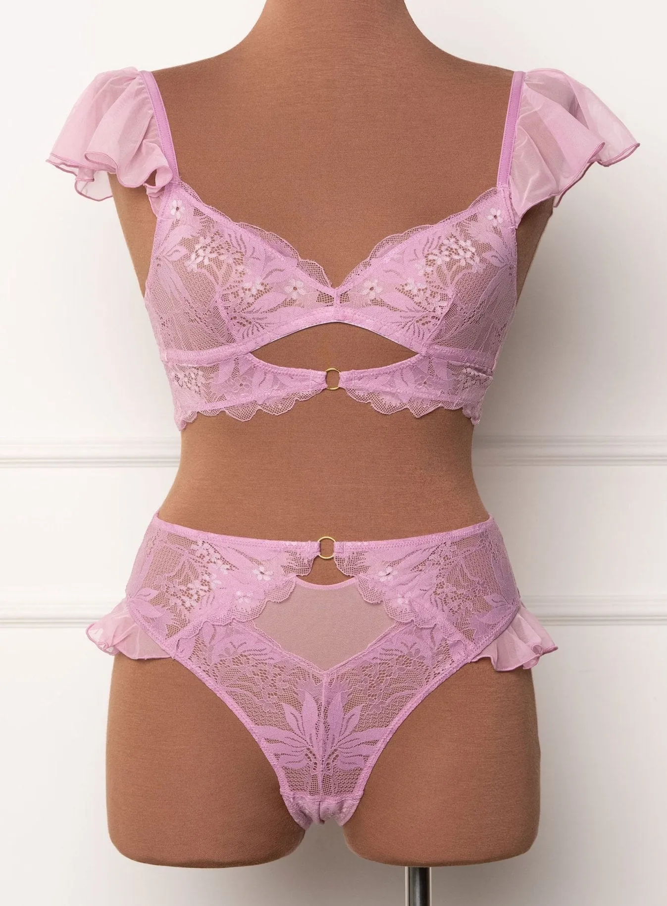 Lace & Mesh Keyhole Bralette - Lilac