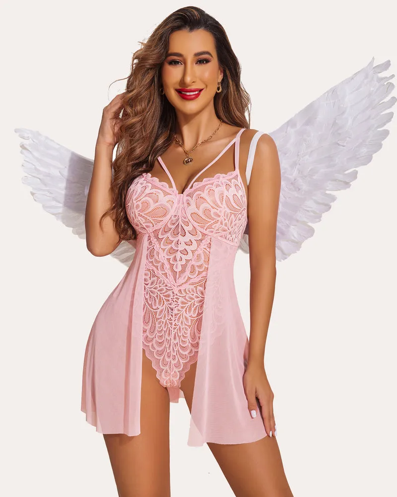 Lace Print Snap Crotch Teddy (DE Only)