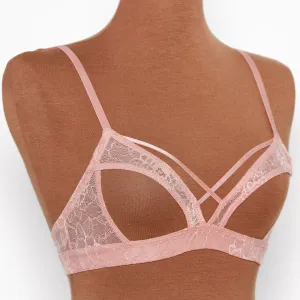 Lacy Caged Cupless Bralette - Blush