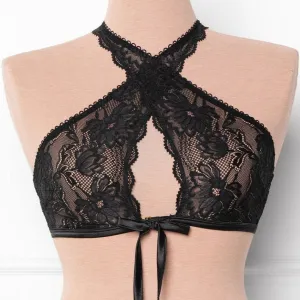 Lacy Crossover Bralette - Black