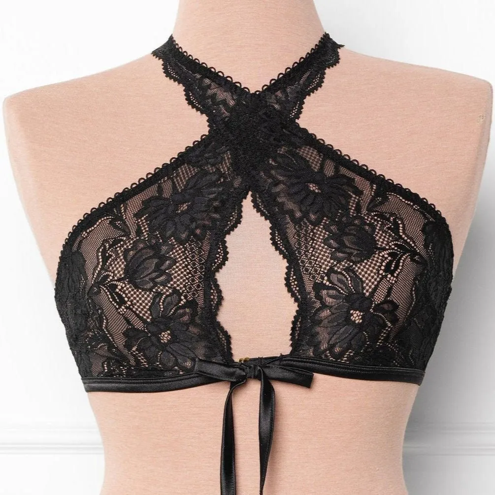 Lacy Crossover Bralette - Black