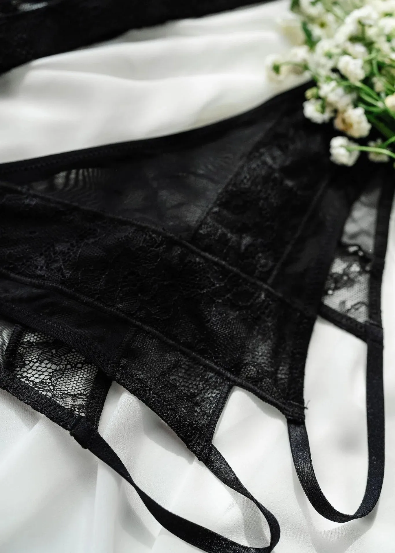 Lacy Crotchless Panty - Black