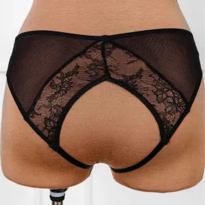 Lacy Crotchless Panty - Black