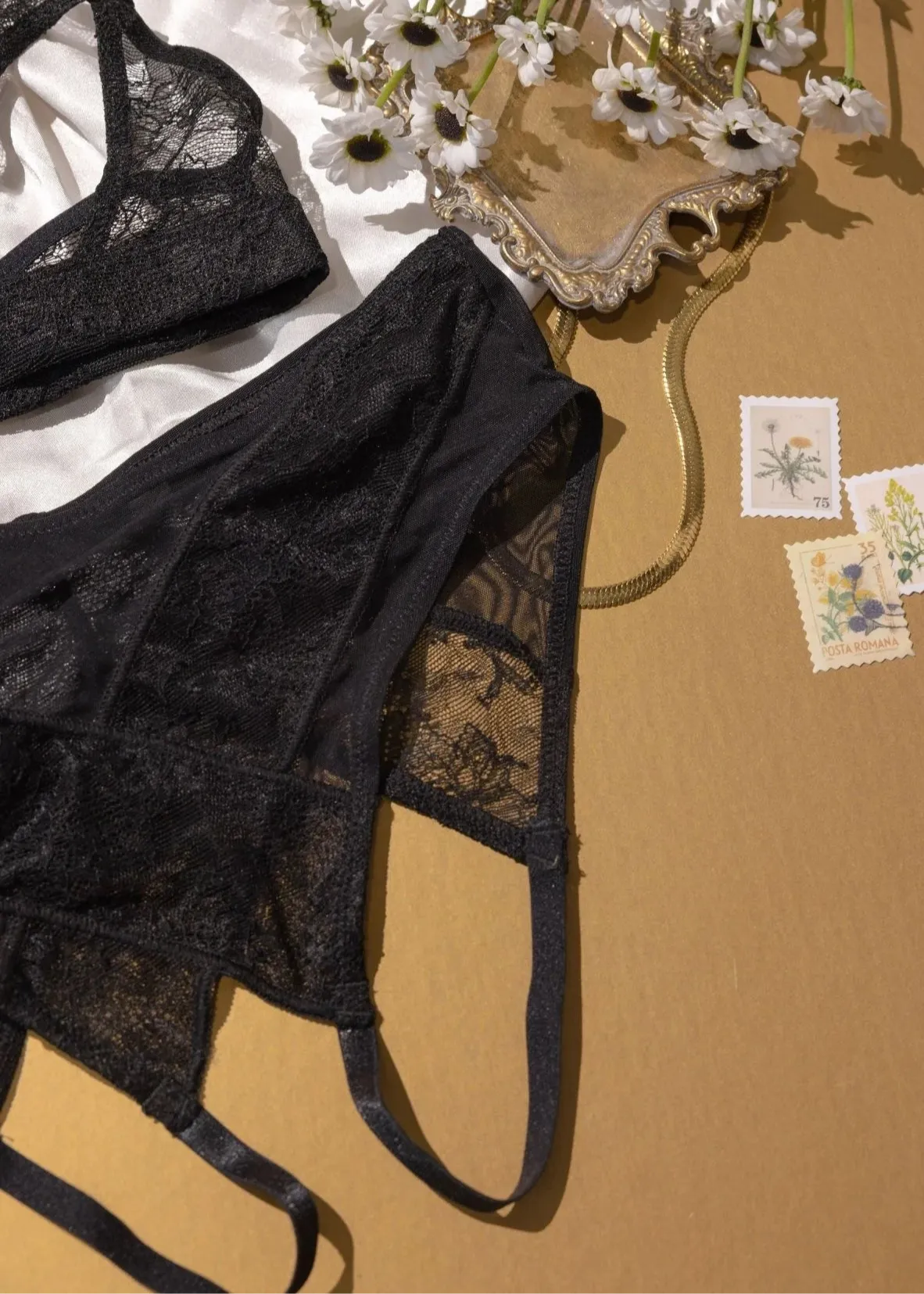 Lacy Crotchless Panty - Black