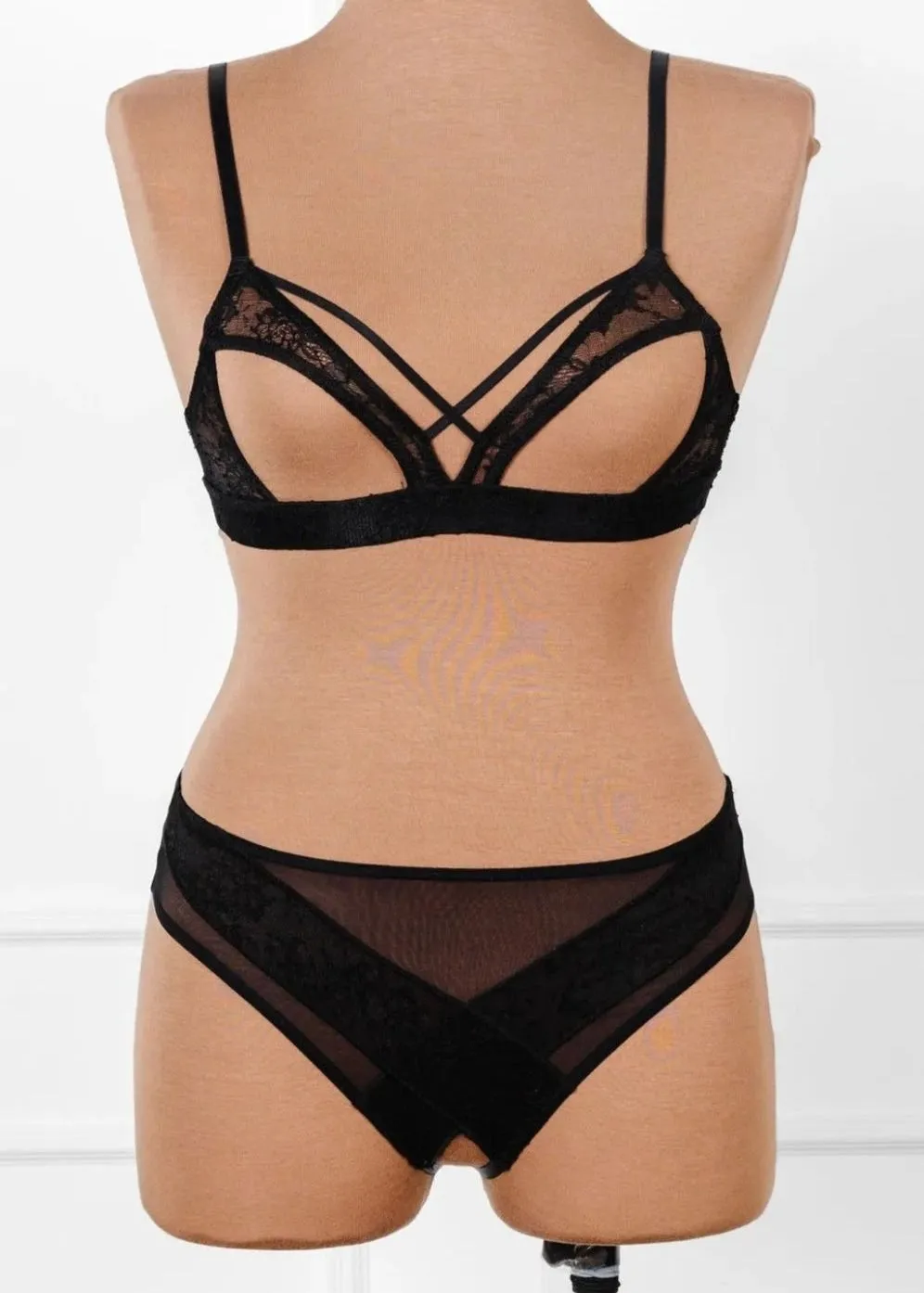 Lacy Crotchless Panty - Black