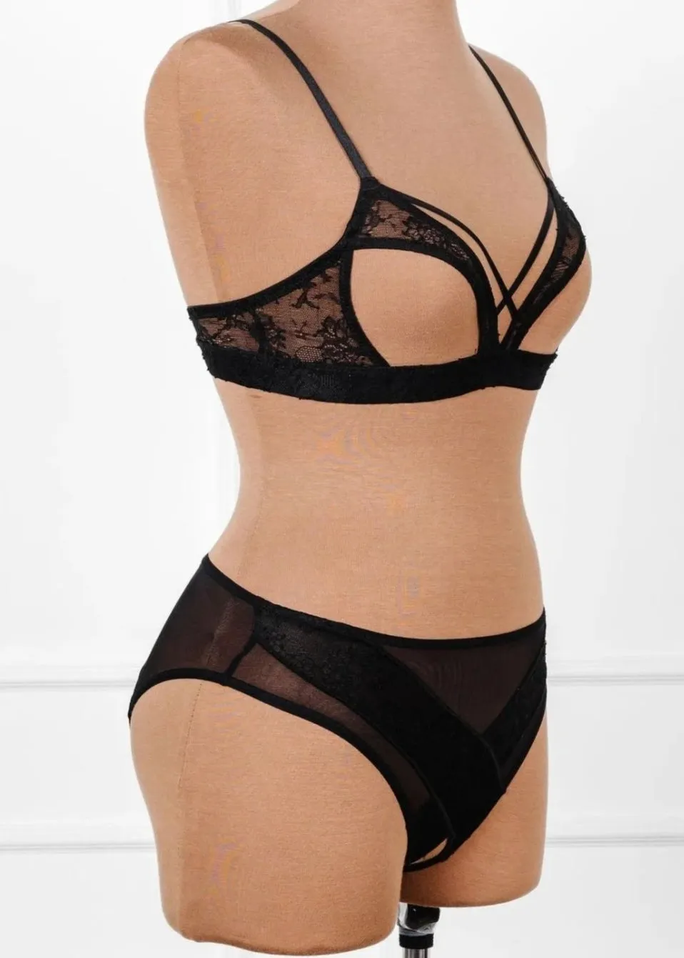 Lacy Crotchless Panty - Black