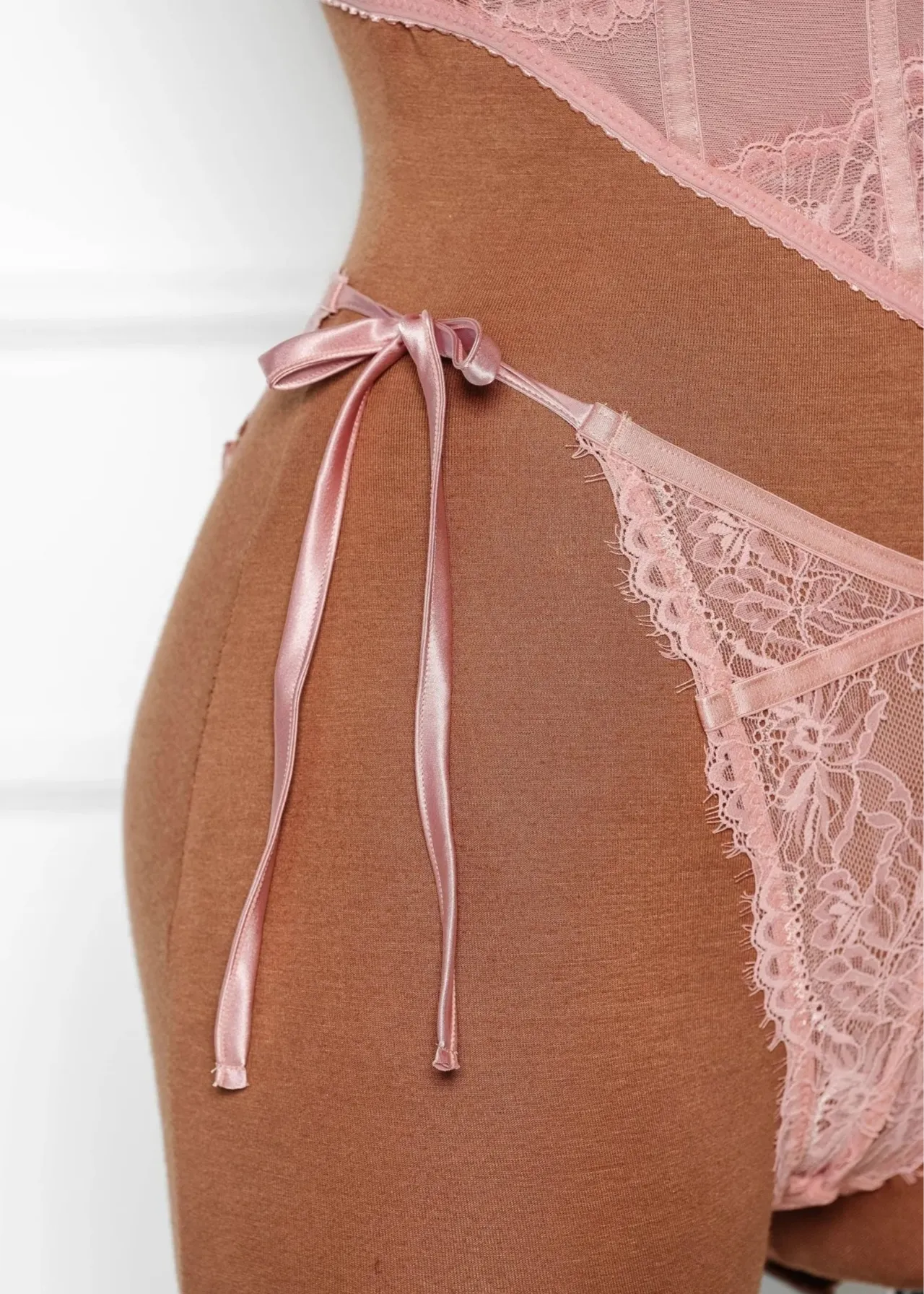 Lacy Side Tie Panty - Blush