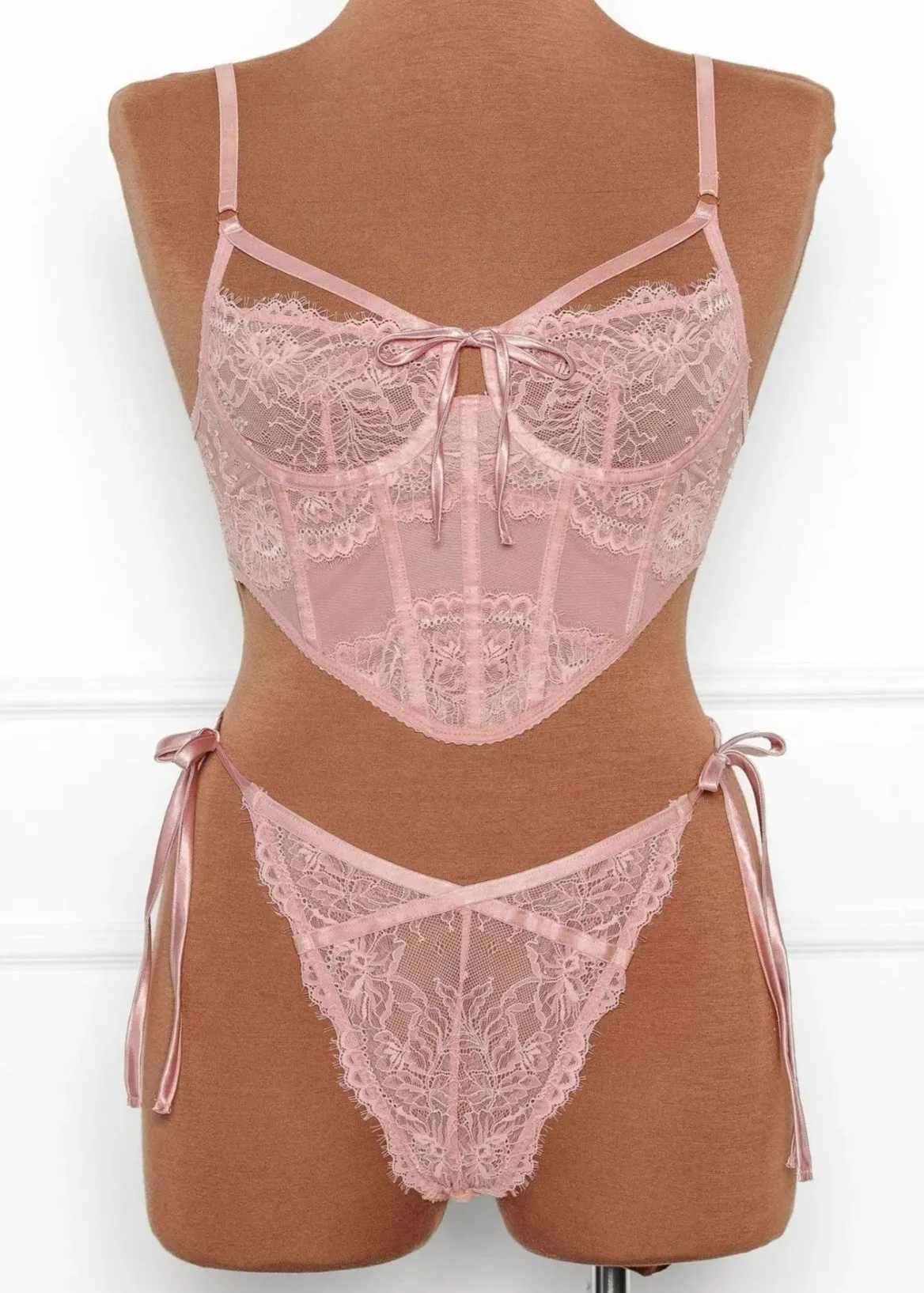 Lacy Side Tie Panty - Blush