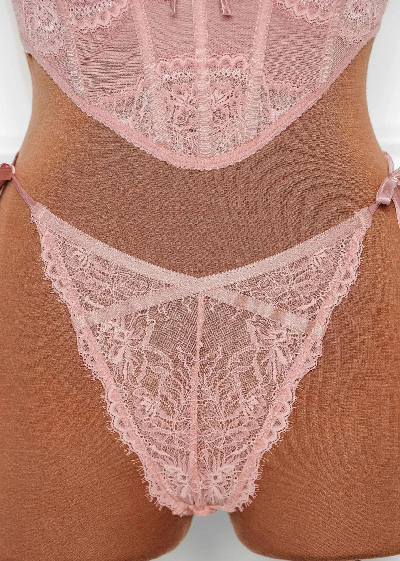 Lacy Side Tie Panty - Blush