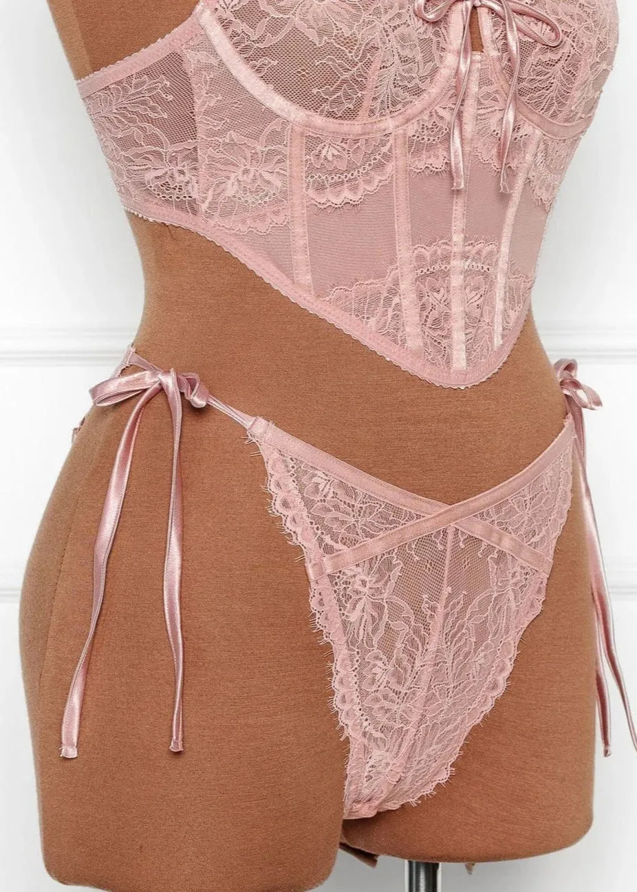 Lacy Side Tie Panty - Blush