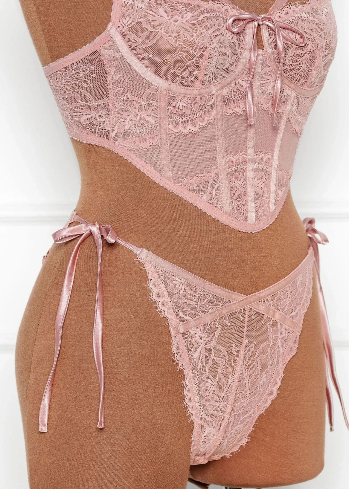 Lacy Side Tie Panty - Blush
