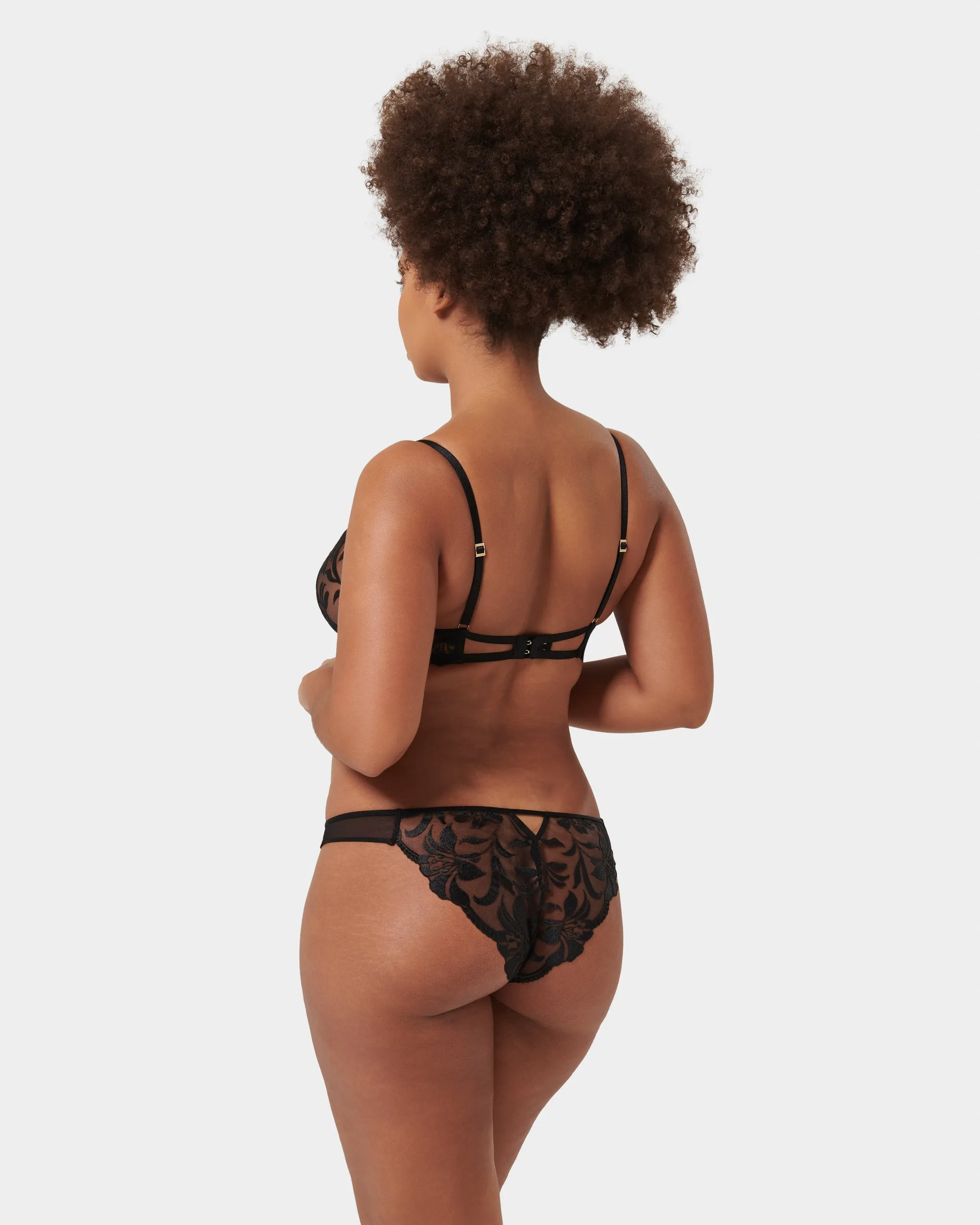 Leonora Floral Embroidered Bra Black