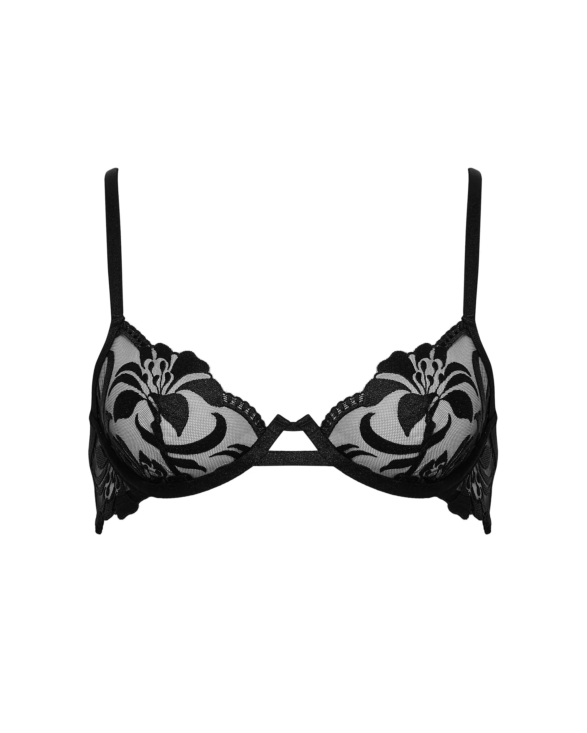 Leonora Floral Embroidered Bra Black