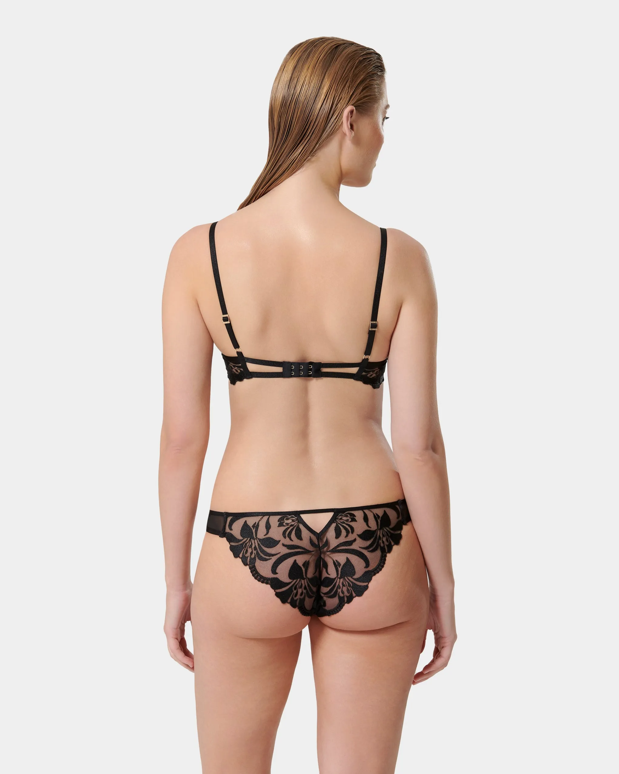 Leonora Floral Embroidered Bra Black