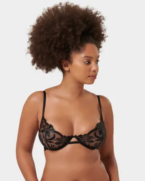 Leonora Floral Embroidered Bra Black