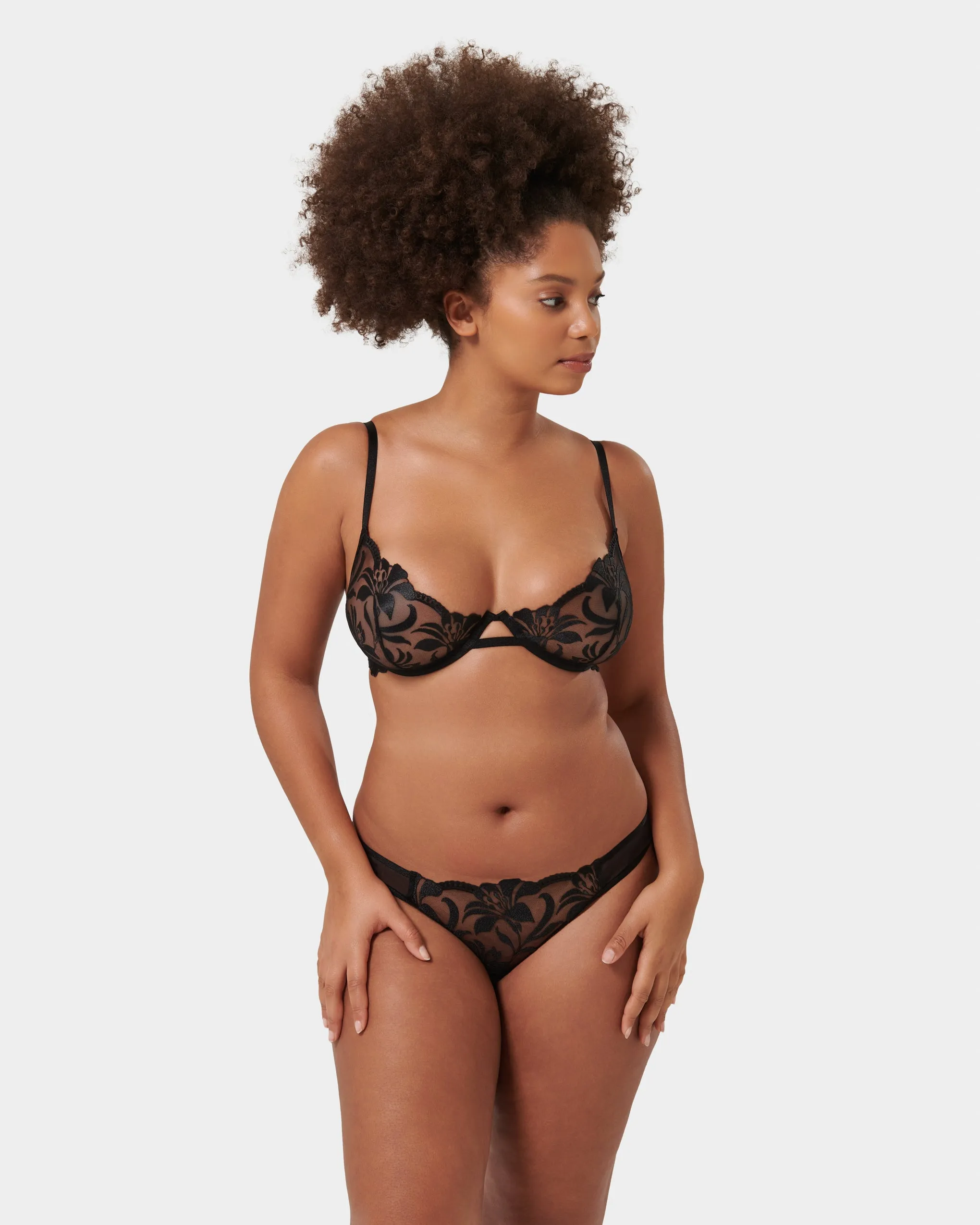 Leonora Floral Embroidered Bra Black