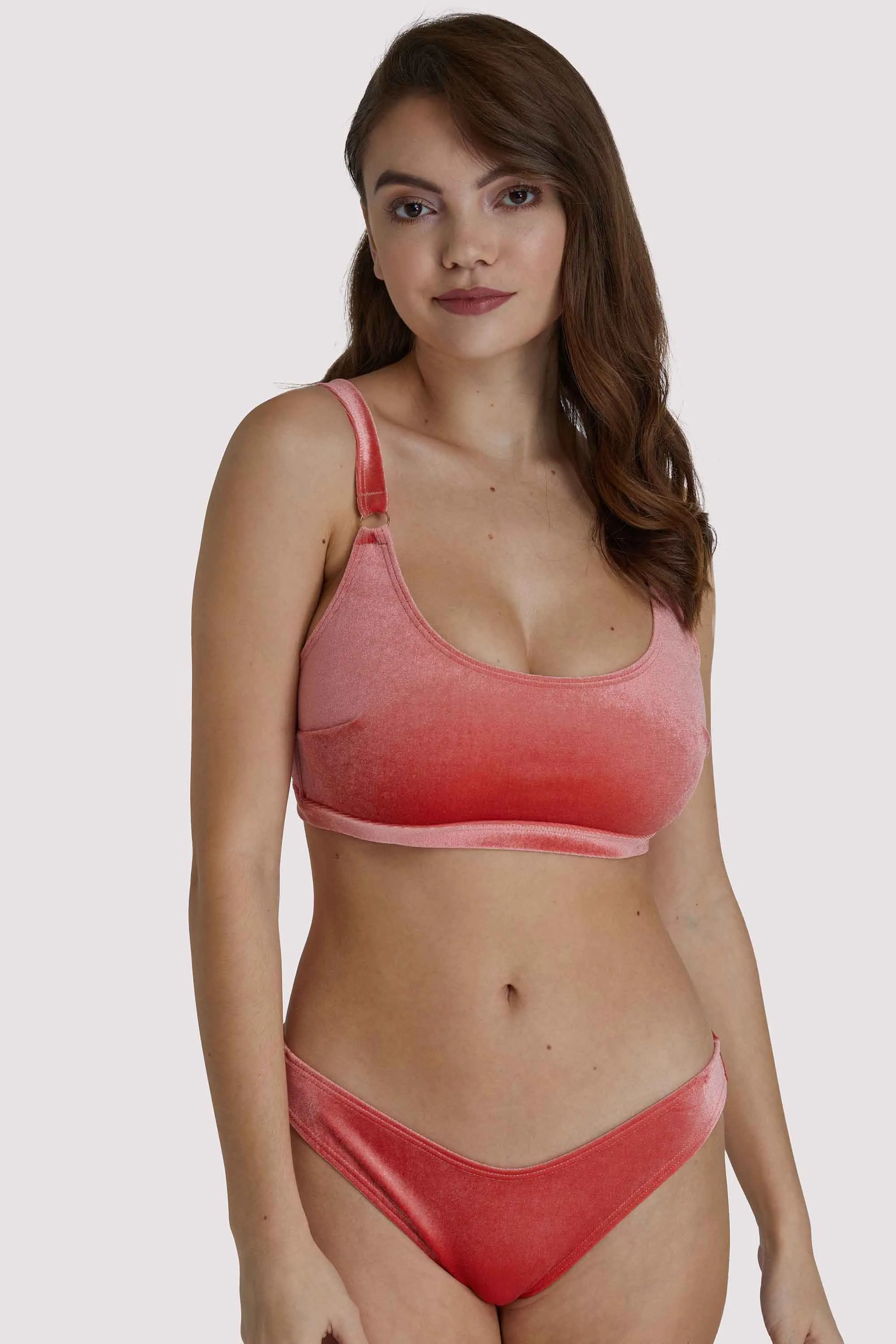 Lillian Peach Velvet Fuller Bust Crop Bikini Top