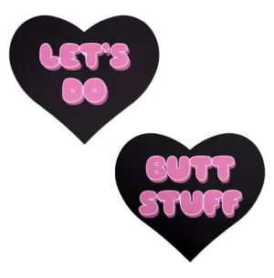 Love: 'Let's Do Butt Stuff' in Black & Pink Heart Nipple Pasties