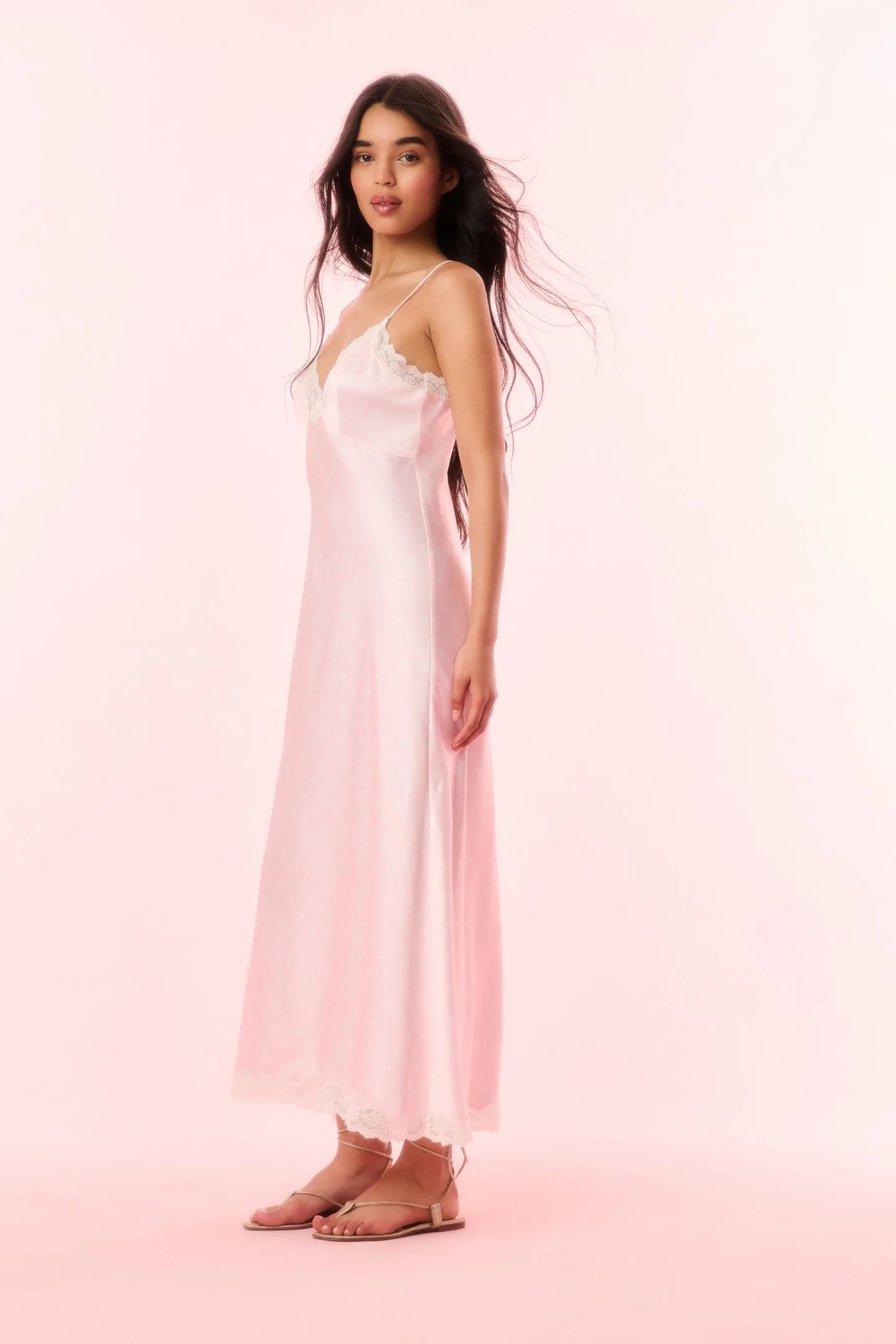 Manuela Satin Polkadot Slip Dress - SHELL PINK