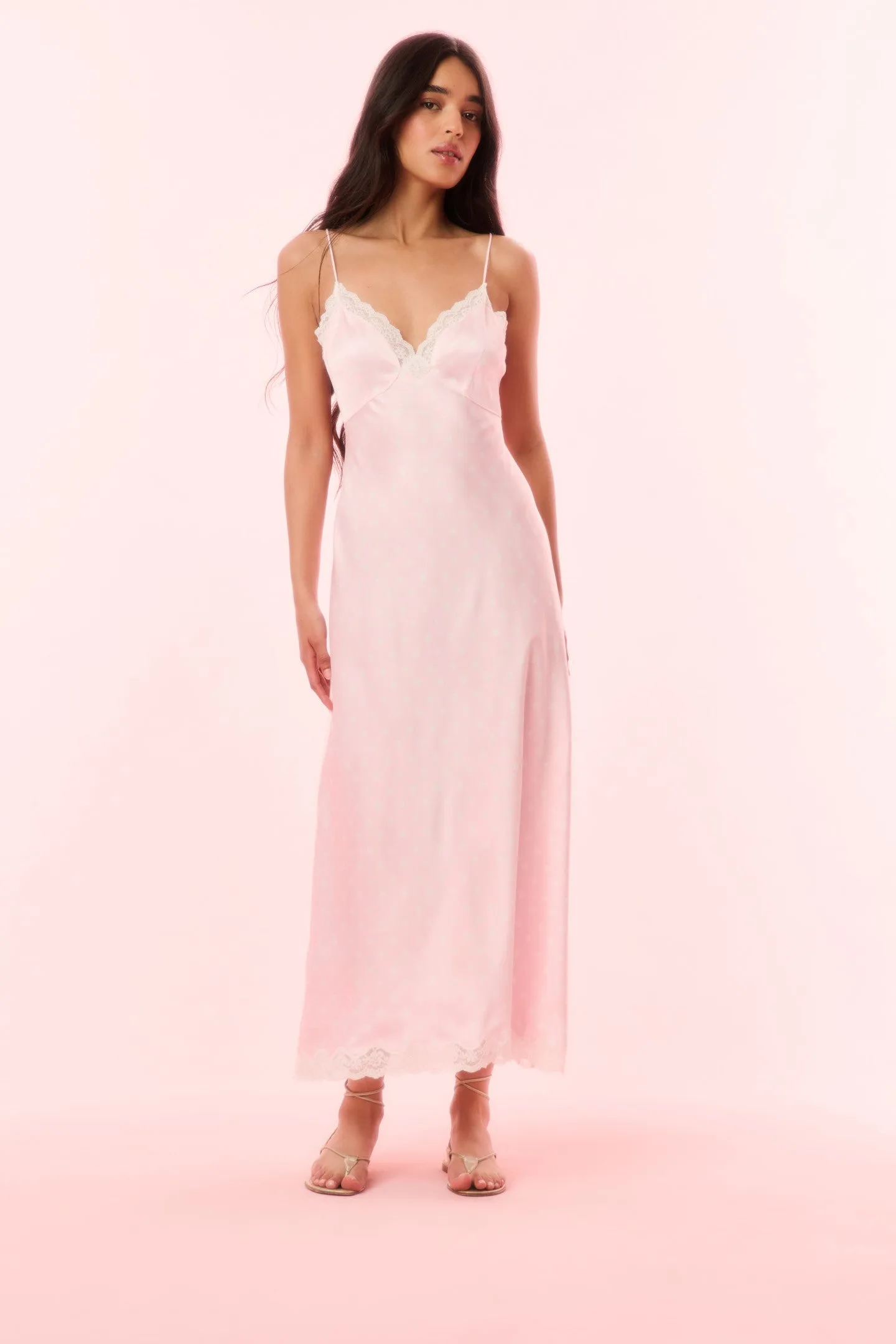 Manuela Satin Polkadot Slip Dress - SHELL PINK