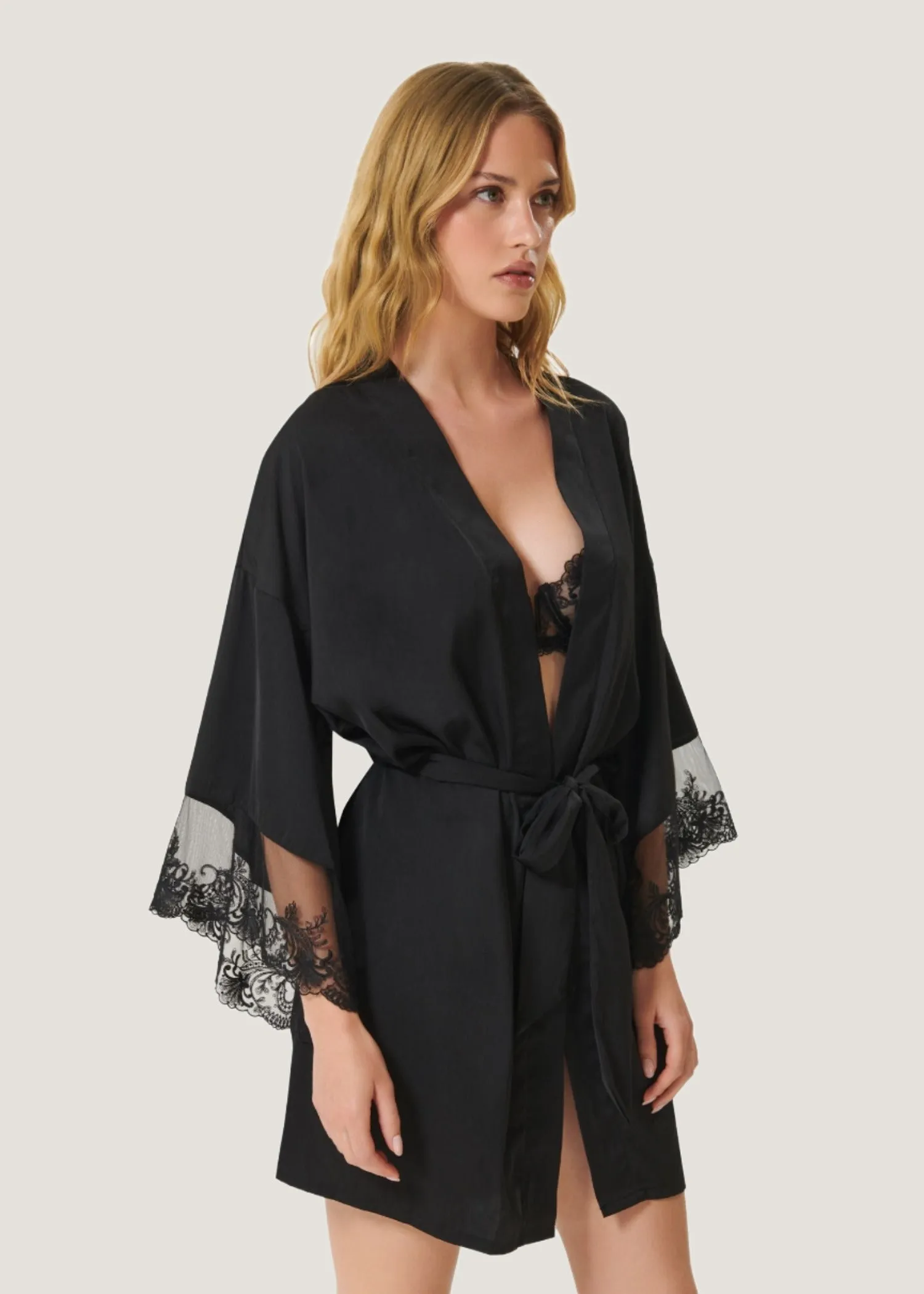 Marseille Luxury Satin Kimono (Black)