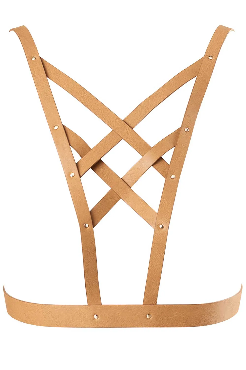 Maze Vegan Leather Cross Cleavage Harness Light Brown