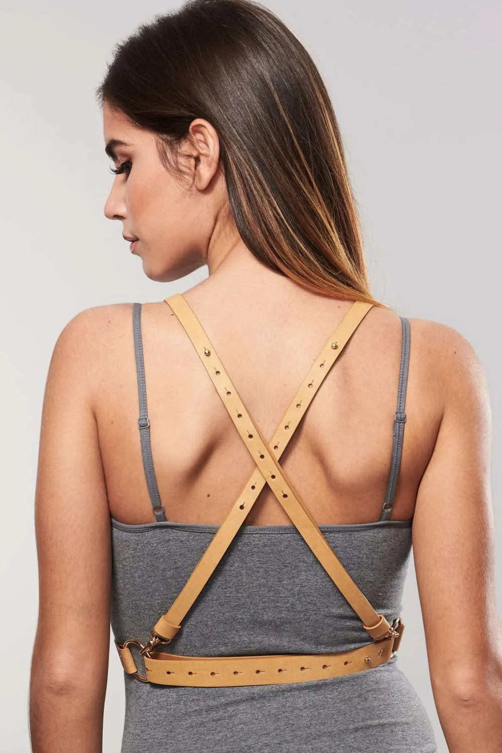 Maze Vegan Leather Cross Cleavage Harness Light Brown