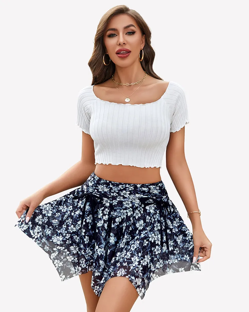 Mesh Y2K Drawstring Ruched Bow Short Skort