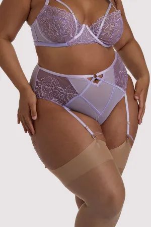 Mila Lilac lace High Waisted Suspender Brief