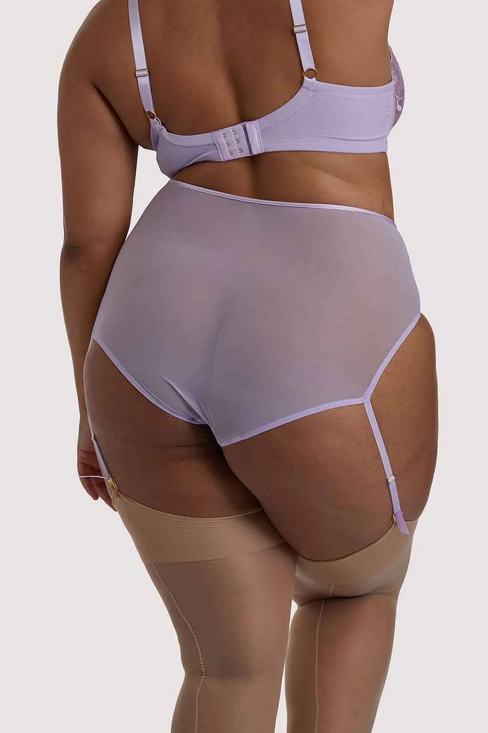 Mila Lilac lace High Waisted Suspender Brief