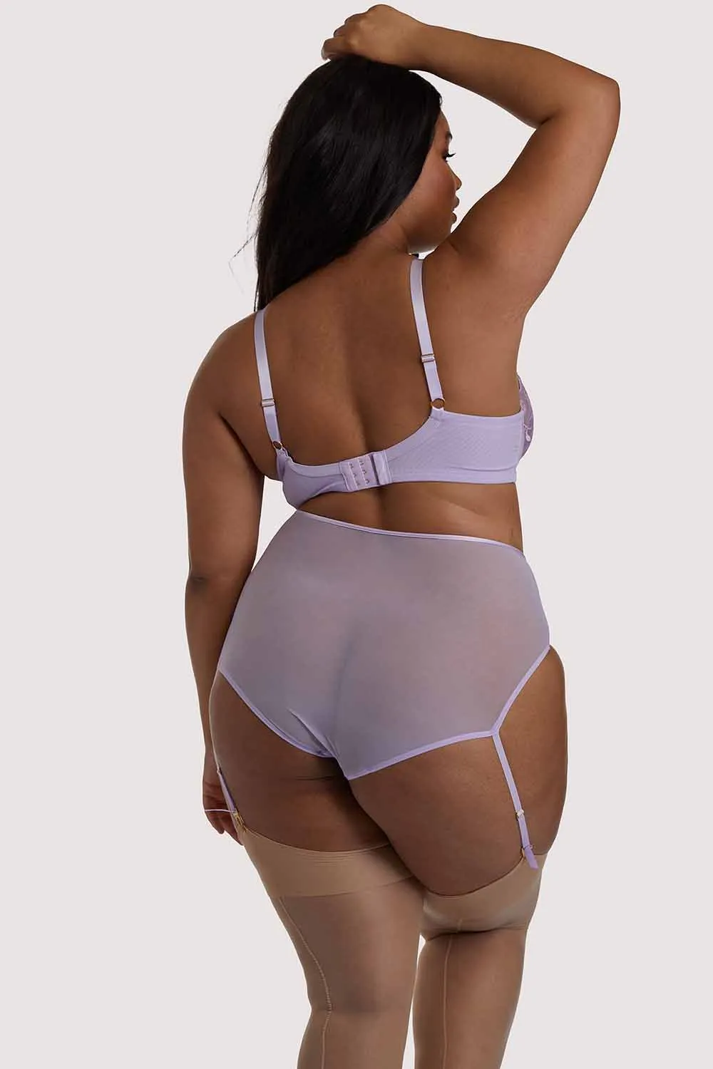 Mila Lilac lace High Waisted Suspender Brief