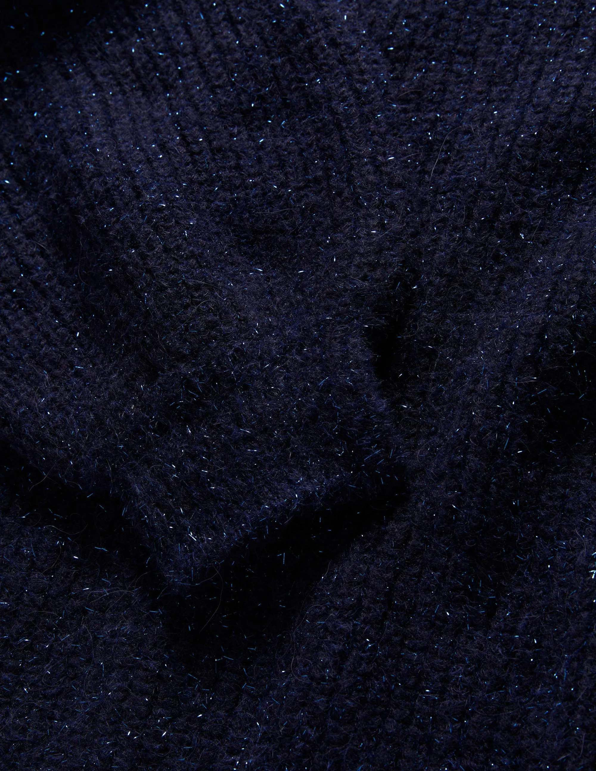 Navy Sparkle Ribbed Fluffy V-Neck Sweater-Navy Sparkle