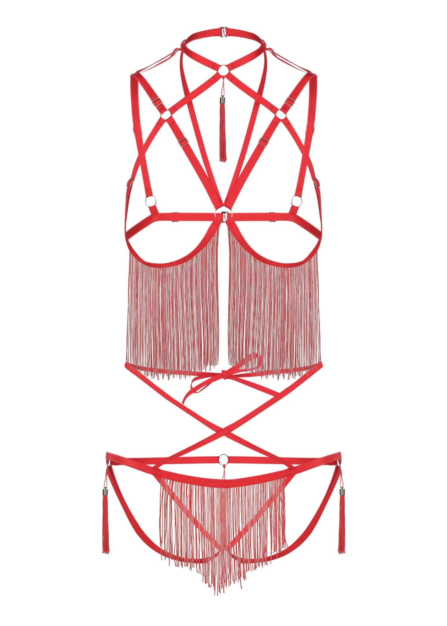 Night Of Enticements Cupless Bra with Open Panties Set (Red)
